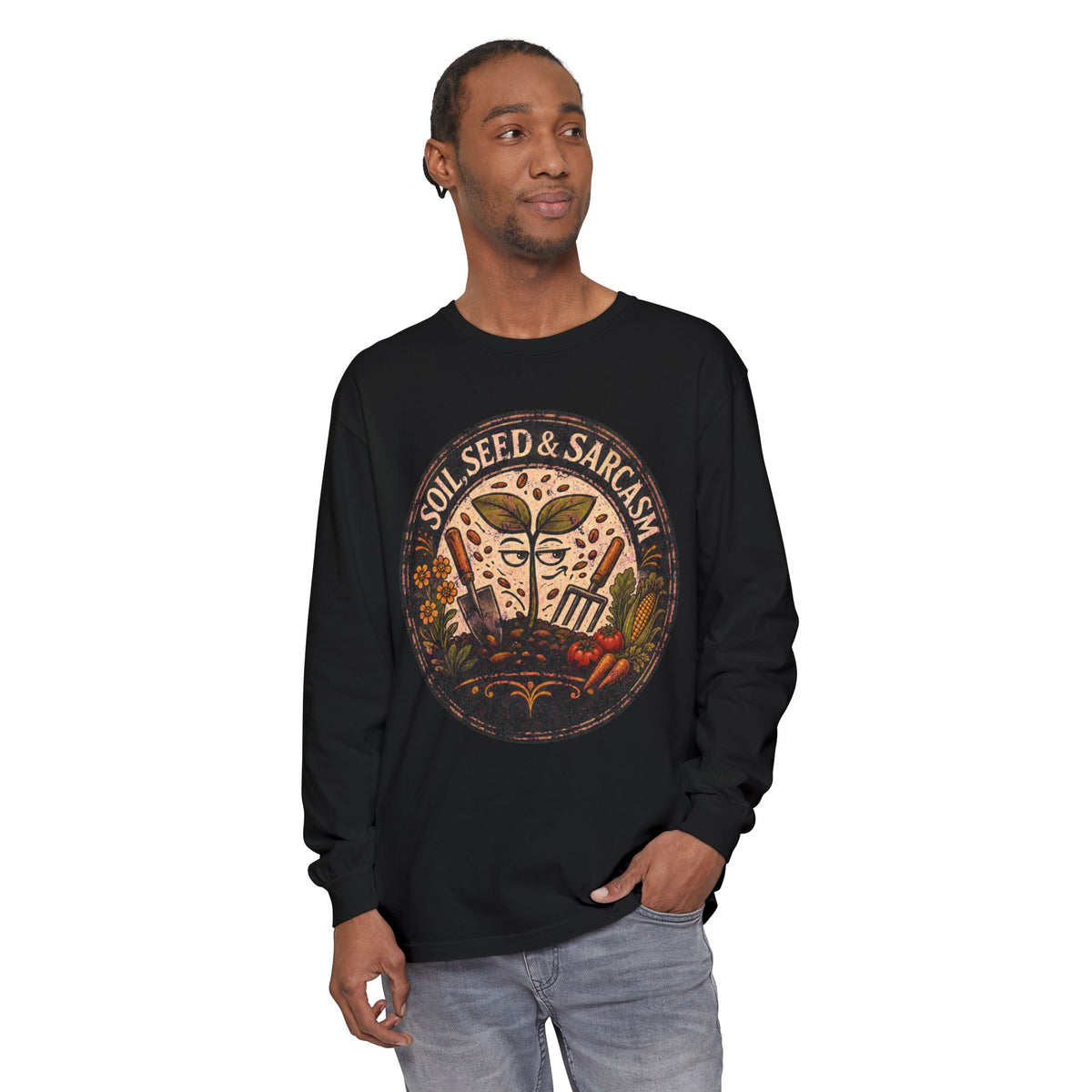 SOIL, SEED & SARCASM - Brand Logo  -  Grunge effect Long sleeve T-shirt
