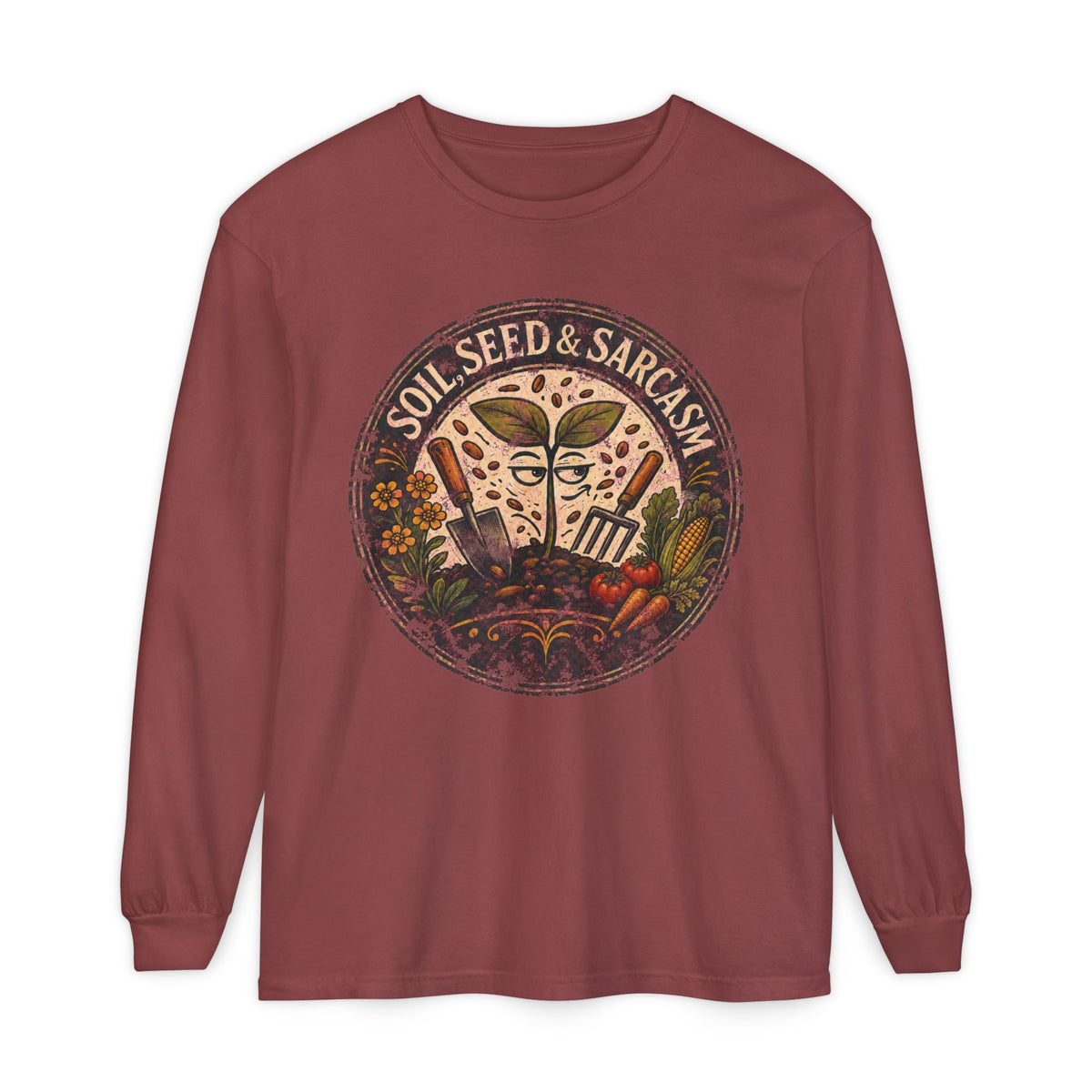 SOIL, SEED & SARCASM - Brand Logo  -  Grunge effect Long sleeve T-shirt