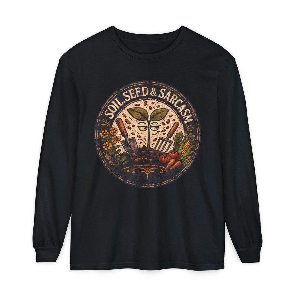 SOIL, SEED & SARCASM - Brand Logo  -  Grunge effect Long sleeve T-shirt