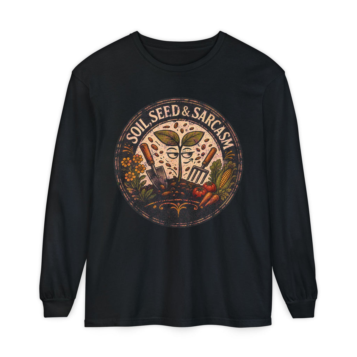SOIL, SEED & SARCASM - Brand Logo  -  Grunge effect Long sleeve T-shirt