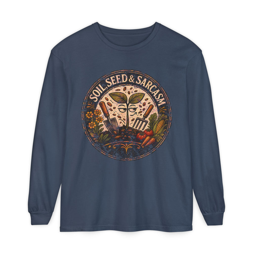 SOIL, SEED & SARCASM - Brand Logo  -  Grunge effect Long sleeve T-shirt