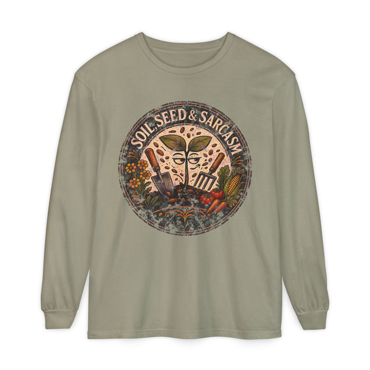 SOIL, SEED & SARCASM - Brand Logo  -  Grunge effect Long sleeve T-shirt