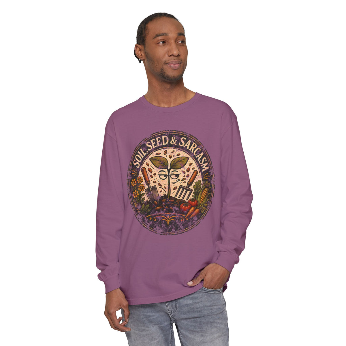 SOIL, SEED & SARCASM - Brand Logo  -  Grunge effect Long sleeve T-shirt