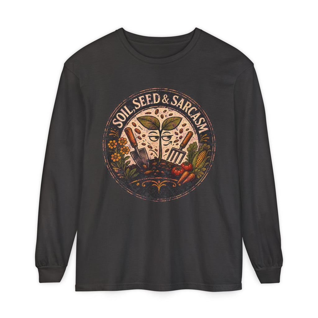 SOIL, SEED & SARCASM - Brand Logo  -  Grunge effect Long sleeve T-shirt