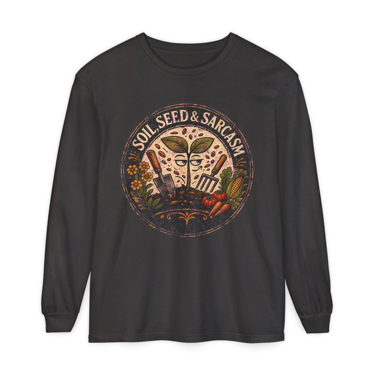 SOIL, SEED & SARCASM - Brand Logo  -  Grunge effect Long sleeve T-shirt
