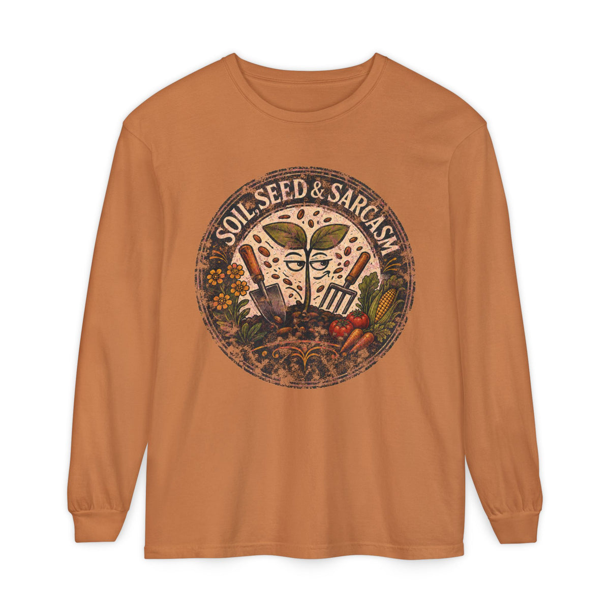 SOIL, SEED & SARCASM - Brand Logo  -  Grunge effect Long sleeve T-shirt