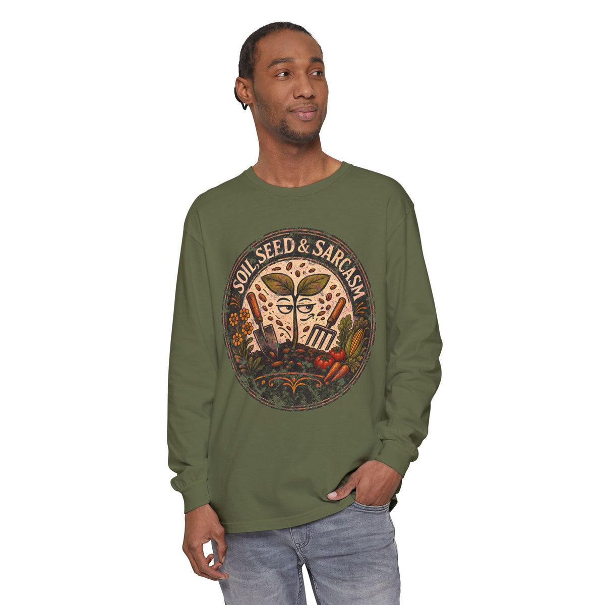 SOIL, SEED & SARCASM - Brand Logo  -  Grunge effect Long sleeve T-shirt