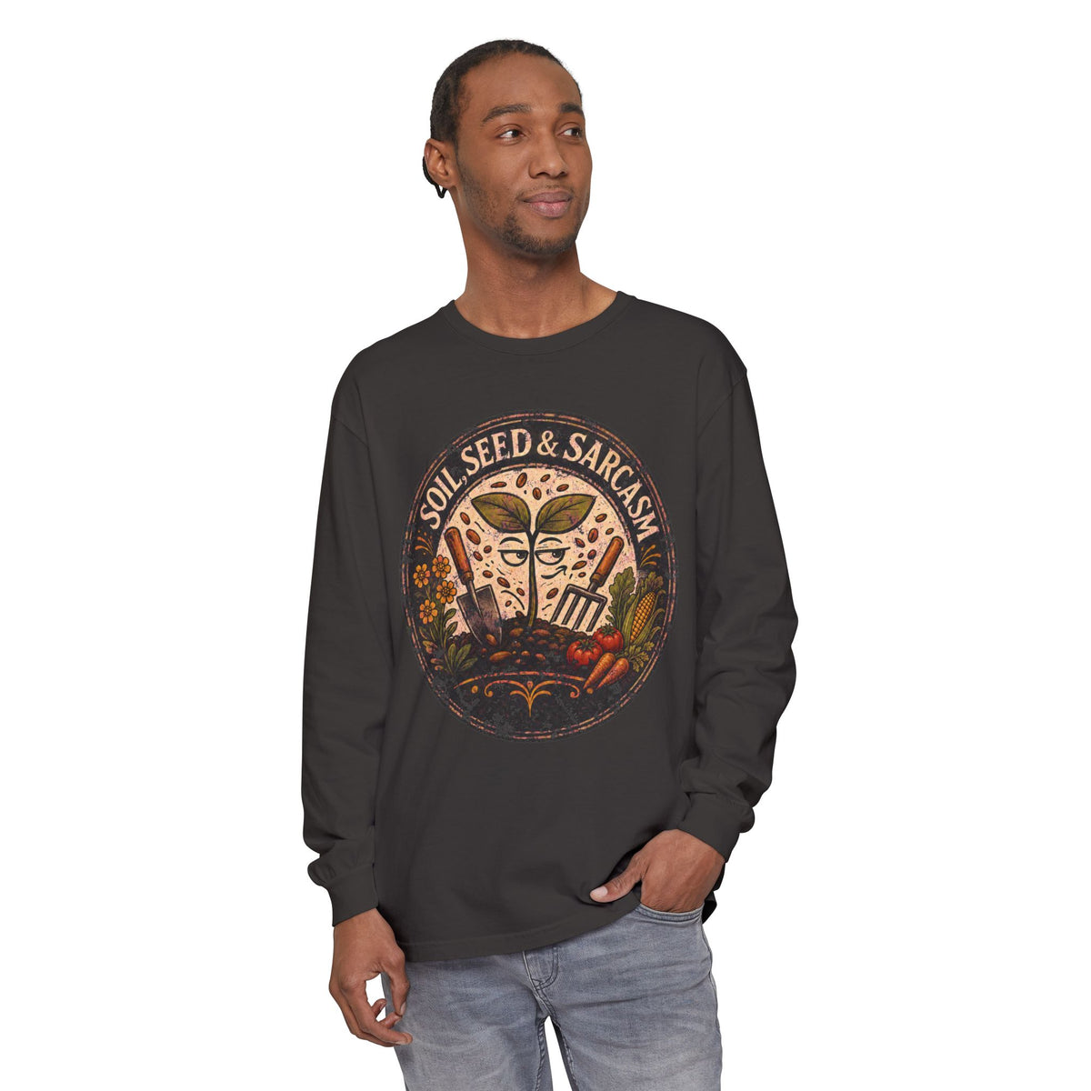SOIL, SEED & SARCASM - Brand Logo  -  Grunge effect Long sleeve T-shirt