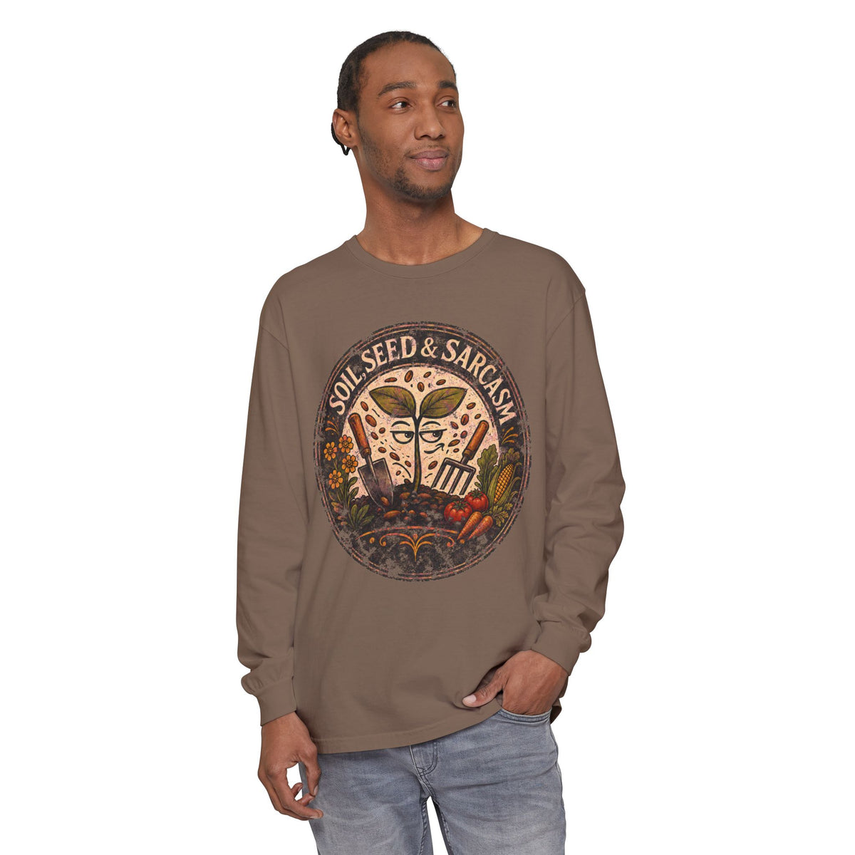SOIL, SEED & SARCASM - Brand Logo  -  Grunge effect Long sleeve T-shirt