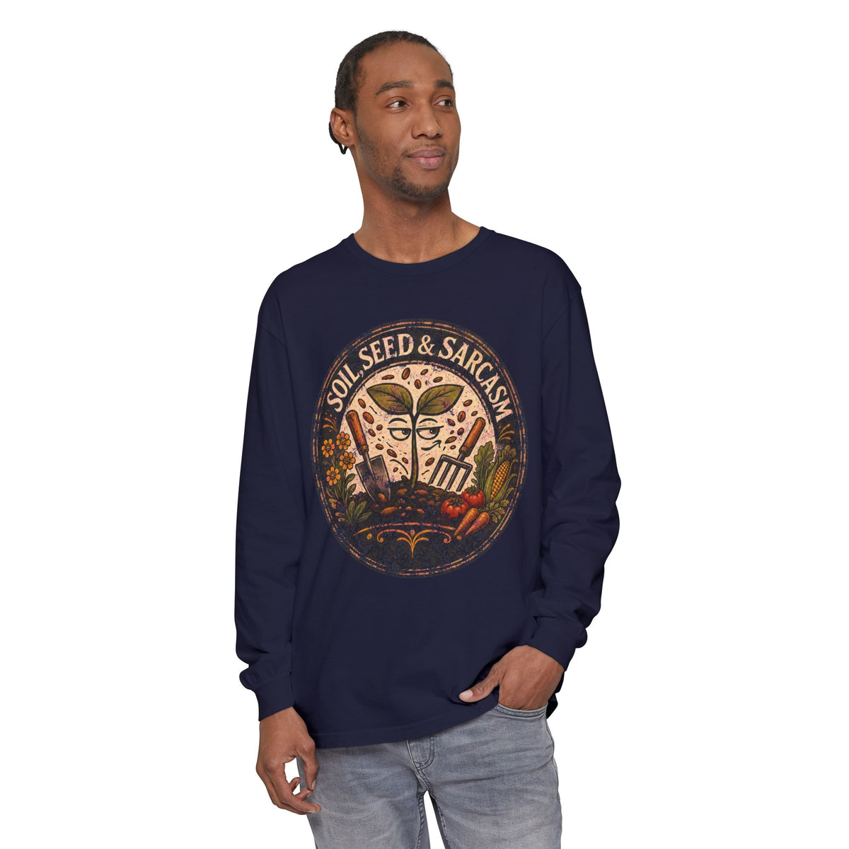 SOIL, SEED & SARCASM - Brand Logo  -  Grunge effect Long sleeve T-shirt