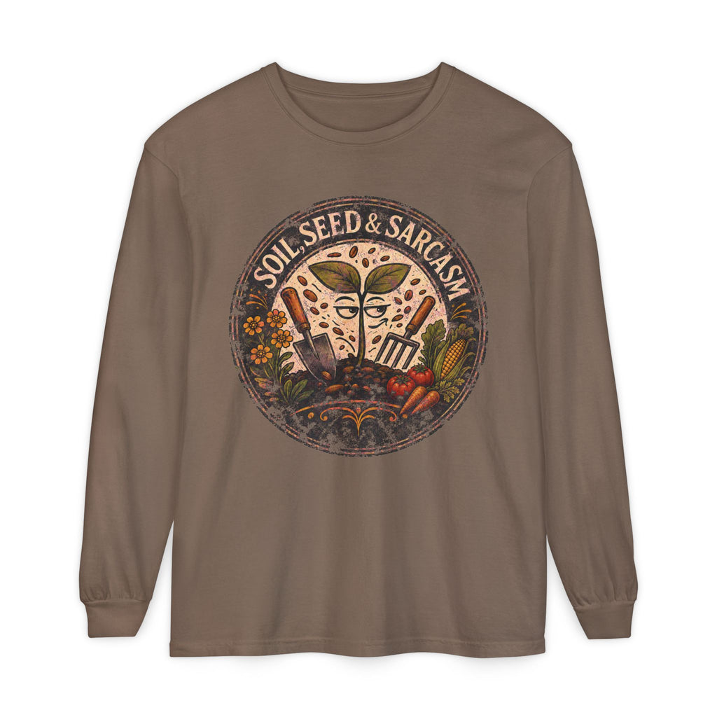 SOIL, SEED & SARCASM - Brand Logo  -  Grunge effect Long sleeve T-shirt