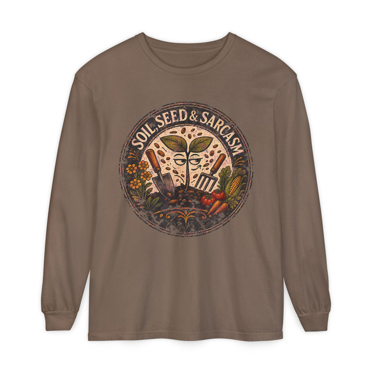 SOIL, SEED & SARCASM - Brand Logo  -  Grunge effect Long sleeve T-shirt