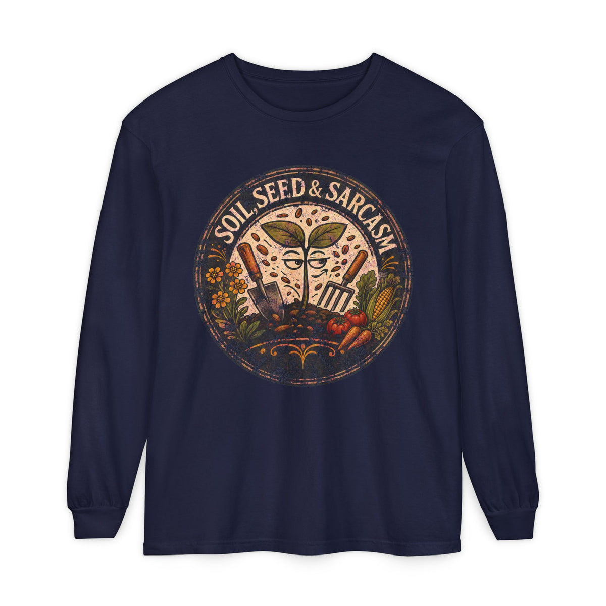 SOIL, SEED & SARCASM - Brand Logo  -  Grunge effect Long sleeve T-shirt