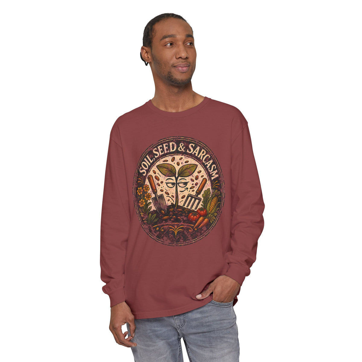SOIL, SEED & SARCASM - Brand Logo  -  Grunge effect Long sleeve T-shirt