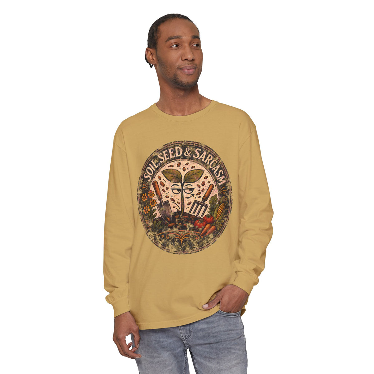 SOIL, SEED & SARCASM - Brand Logo  -  Grunge effect Long sleeve T-shirt