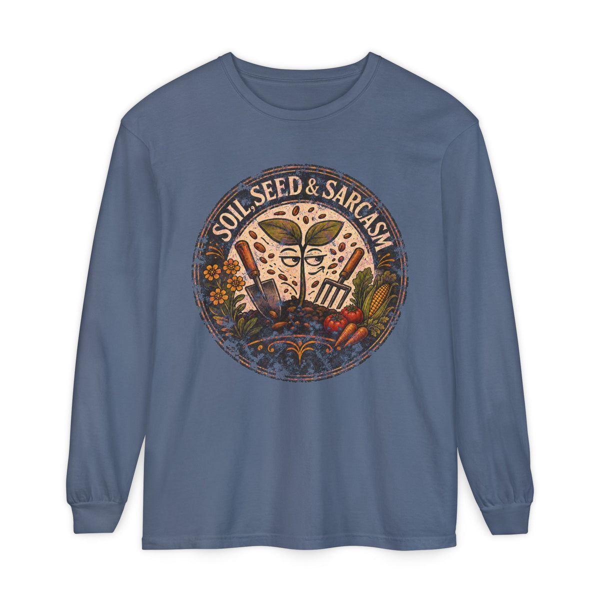 SOIL, SEED & SARCASM - Brand Logo  -  Grunge effect Long sleeve T-shirt