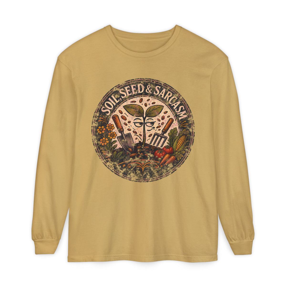 SOIL, SEED & SARCASM - Brand Logo  -  Grunge effect Long sleeve T-shirt