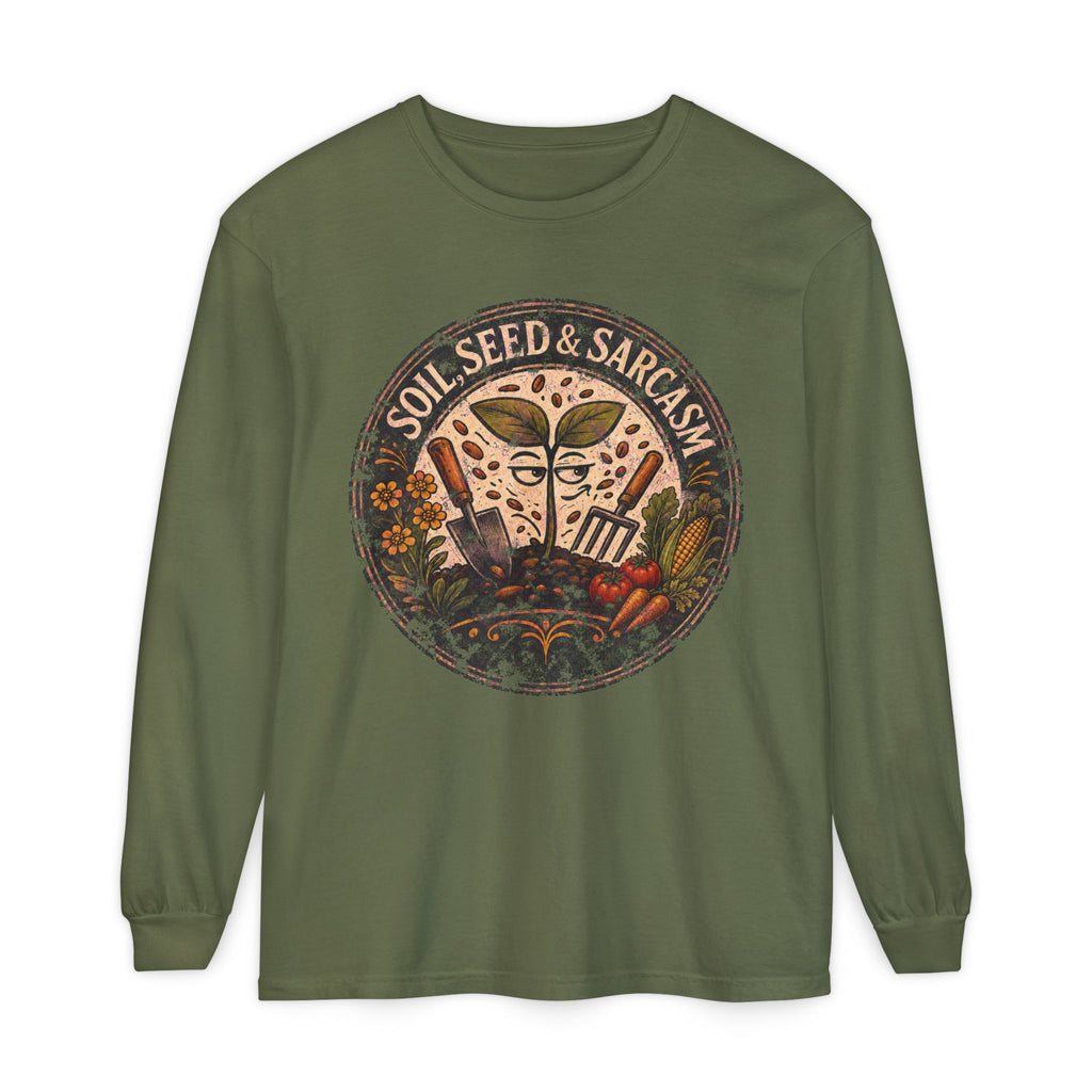 SOIL, SEED & SARCASM - Brand Logo  -  Grunge effect Long sleeve T-shirt