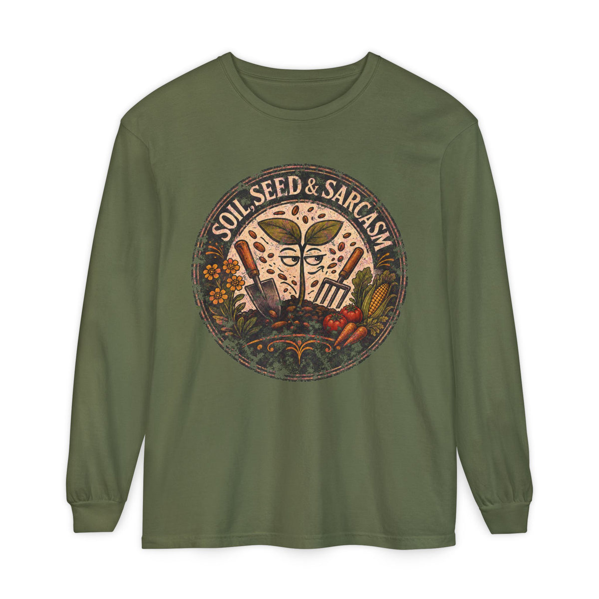 SOIL, SEED & SARCASM - Brand Logo  -  Grunge effect Long sleeve T-shirt